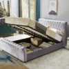 Plush Velvet Sleigh Ottoman Storage Bed