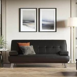 3 Seater Chloe Leather Sofa Bed Black