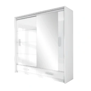 White Gloss Wardrobe with 2 Sliding Mirror Doors