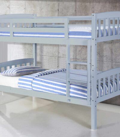 grey single wooden bunk bed