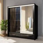 High Gloss 2 Door Black Sliding Wardrobe 208 Marsylia