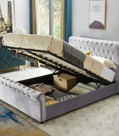 Grey Sleigh Ottoman Storage Bed