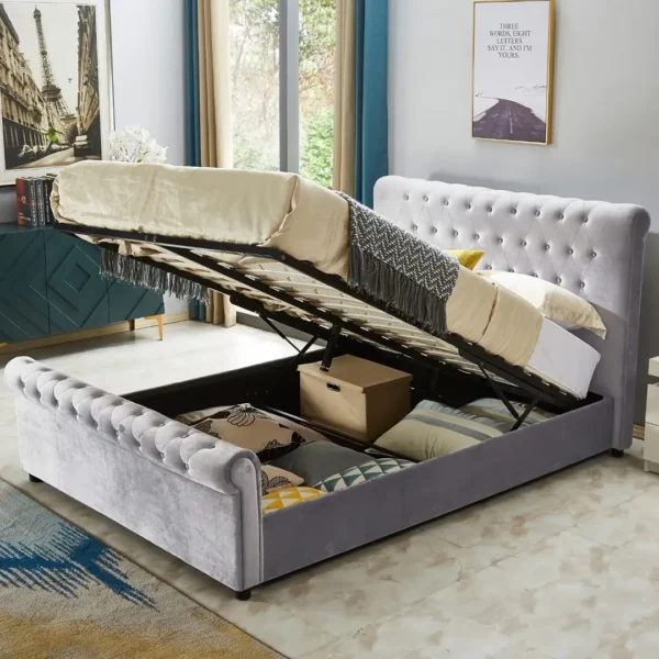 Grey Sleigh Ottoman Storage Bed