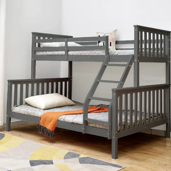 Triple Wooden Bunk Bed with Mattress