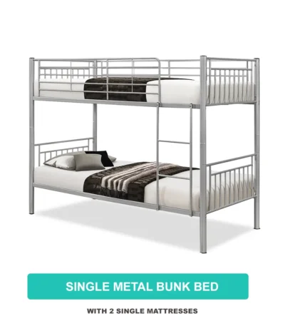 Single Metal Bunk Bed with 2 Single Mattresses