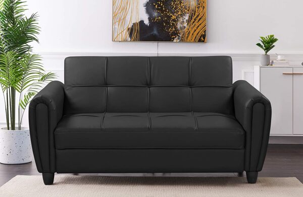Istanbul 2 Seater Leather Ottoman Sofa Bed black
