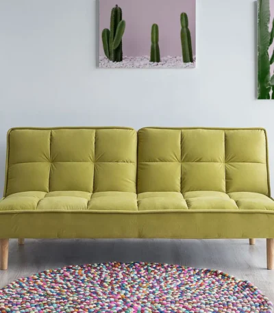 Hattan 3 Seater Fabric Sofa Bed Lime Yellow