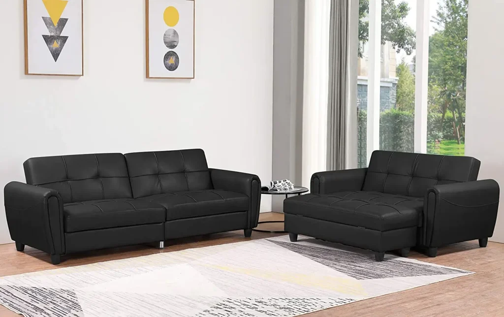 3 Seater Istanbul Leather Ottoman Sofa Bed black