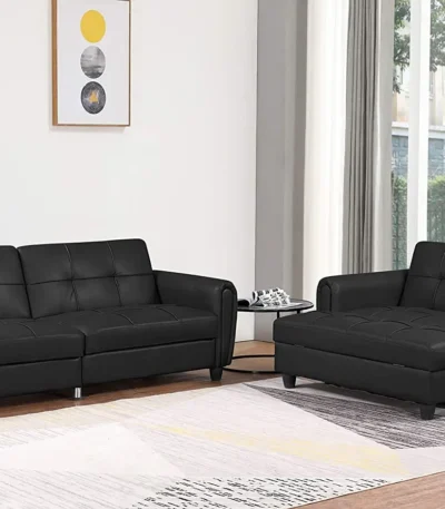 3 Seater Istanbul Leather Ottoman Sofa Bed black