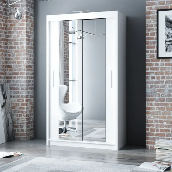 Berlin Wardrobe 120cm Wide – 2 Sliding Mirror Doors