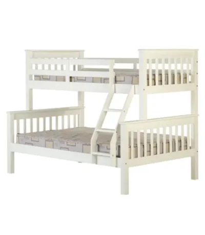 White Triple Wooden Bunk Bed