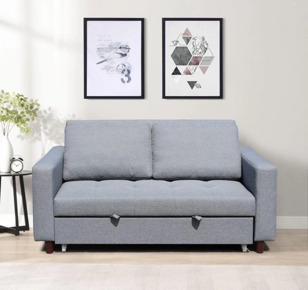 Grey sofa bed with storage