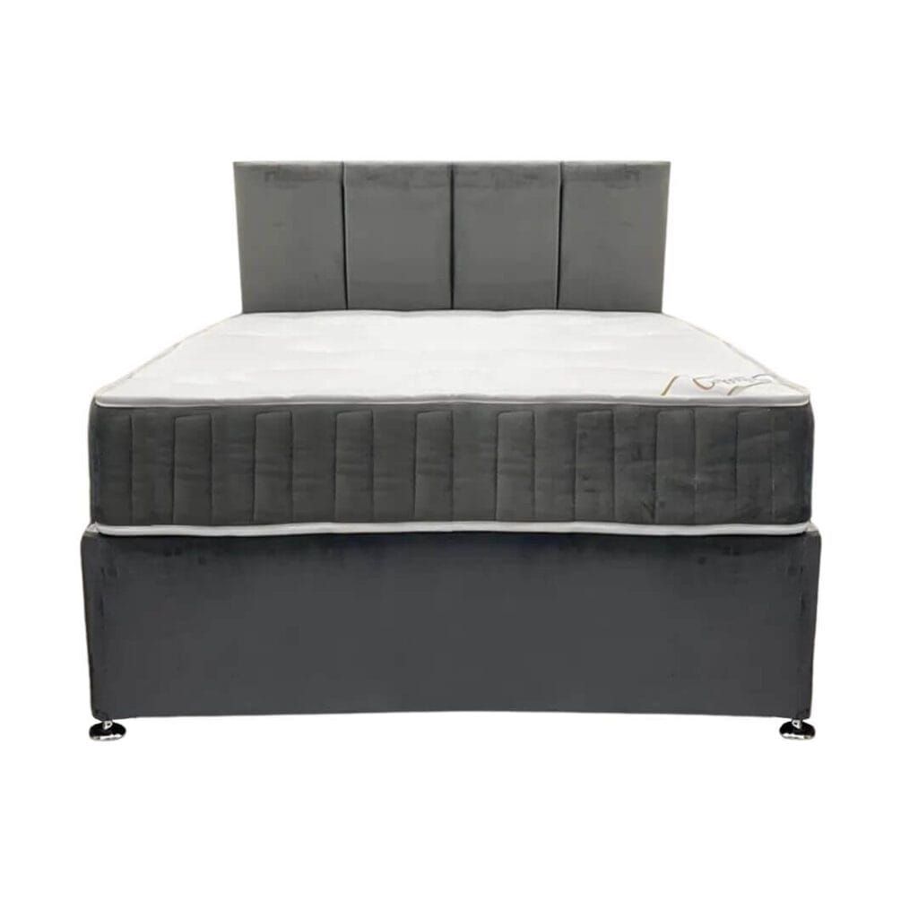 Grey Ikon Double Plush Velvet Divan Bed