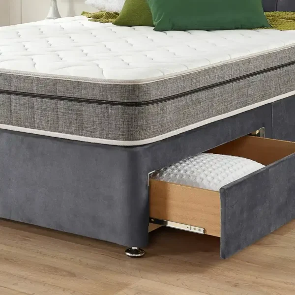 Grey Plush Velvet Divan Bed