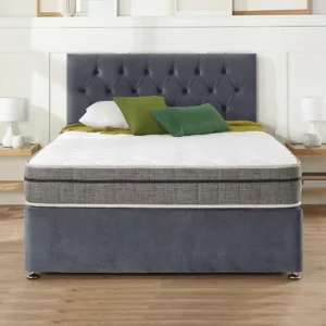 Grey Plush Velvet Divan Bed