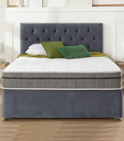 Grey Plush Velvet Divan Bed