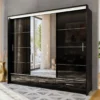 Black High Gloss Mirror 3 Door Sliding Door Wardrobe