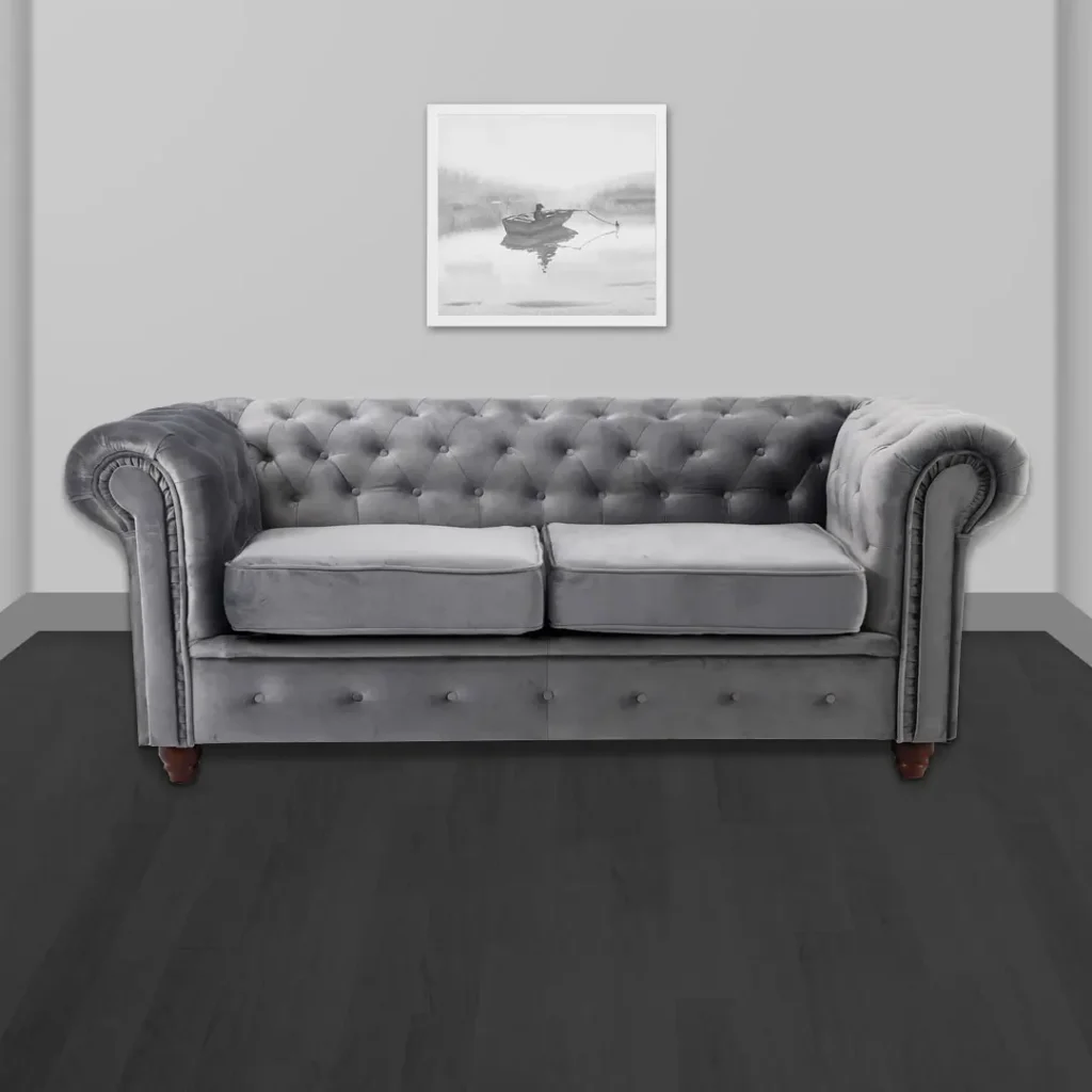 Grey 2 Seater Fabric Chesterfield Sofa