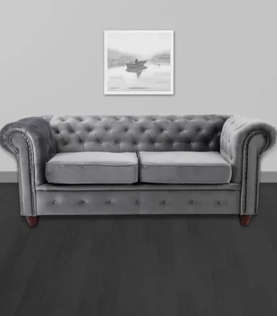 Grey 2 Seater Fabric Chesterfield Sofa