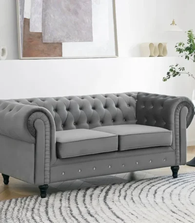 3 Seater Grey Chesterfield Sofa