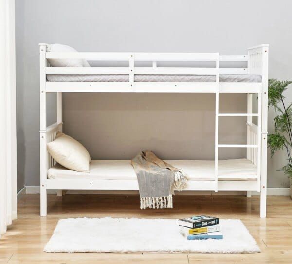 single white bunk bed