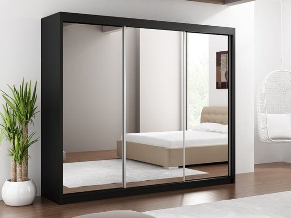 Black Paris Lux Mirror Sliding Door Wardrobe - 250 CM