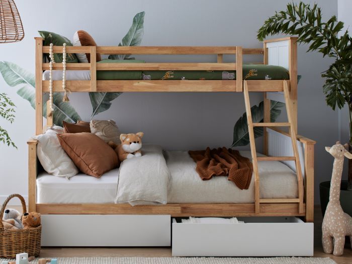 Triple Wooden Bunk Bed with Mattresses