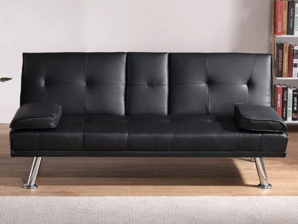 2 Seater Leather Cup Holder Sofa Bed - Image 3