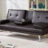 2-Seater Leather Cup Holder Sofa Bed Brown