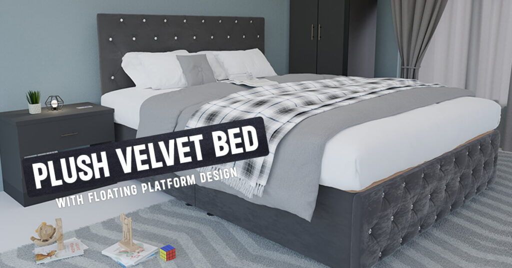 Plush Velvet Bed with Floating Platform Design