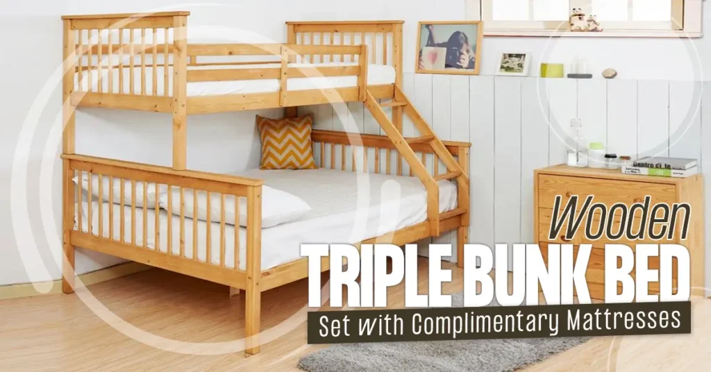 Wooden Triple Bunk Bed Set with Complimentary Mattresses