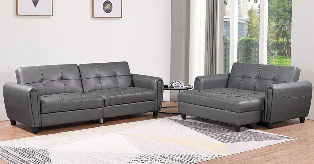 Leather Corner Sofa Bed with Storage