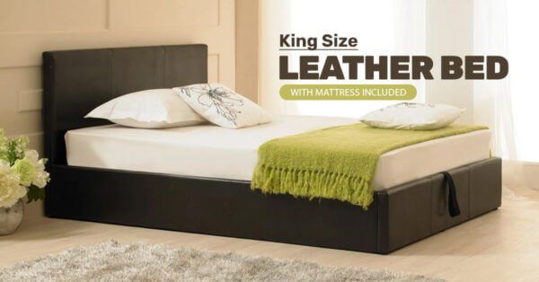 King Size Leather Bed with Mattress Included