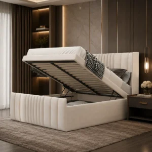 Modern Panel Bed Frame with Ottoman Storage